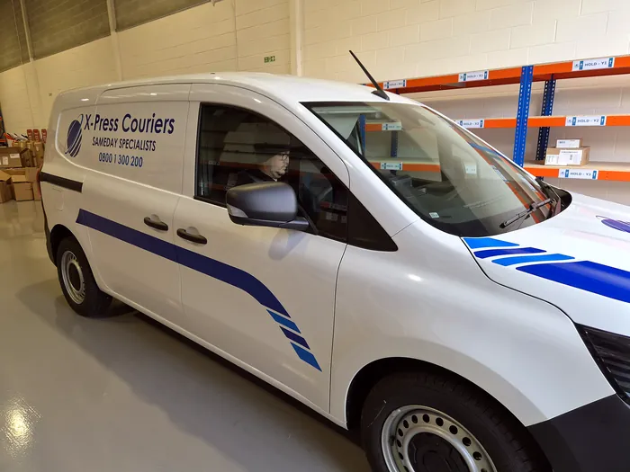 X-Press Couriers small van inside our St Helens warehouse